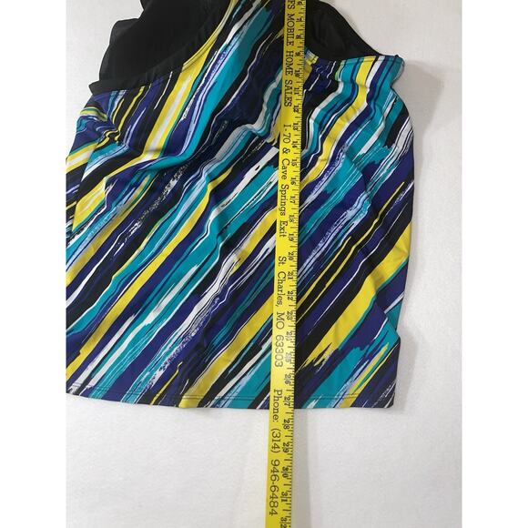 SWIMSUITS FOR ALL Womens Swimsuit 28‎ Built in Bra One Piece Blue Yellow Stripe - Picture 6 of 6